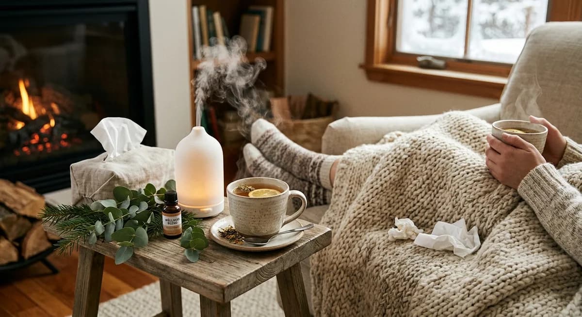 Diffuser mit ätherischen Ölen in einem gemütlichen Wohnzimmer