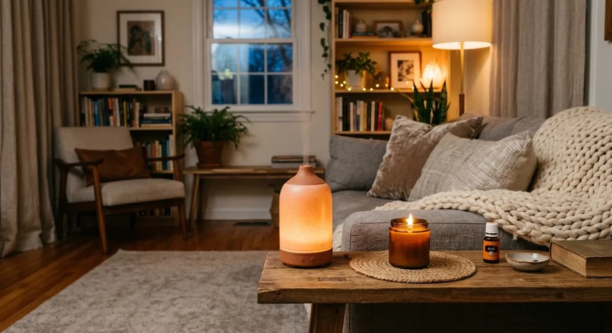 Diffuser mit warmem Licht im Wohnzimmer