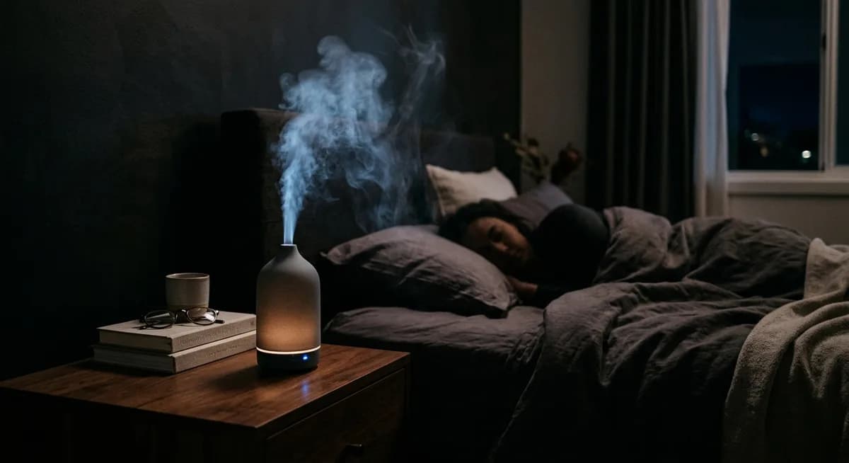 Diffuser im dunklen Schlafzimmer