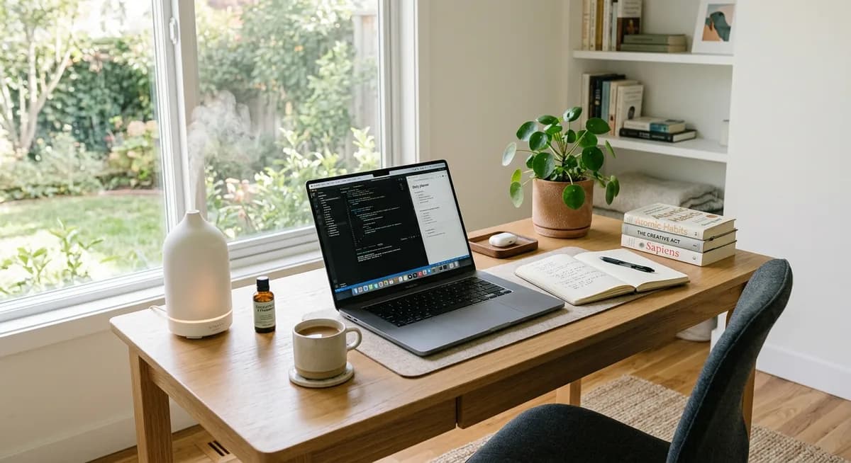 Aufgeräumter Home-Office Schreibtisch