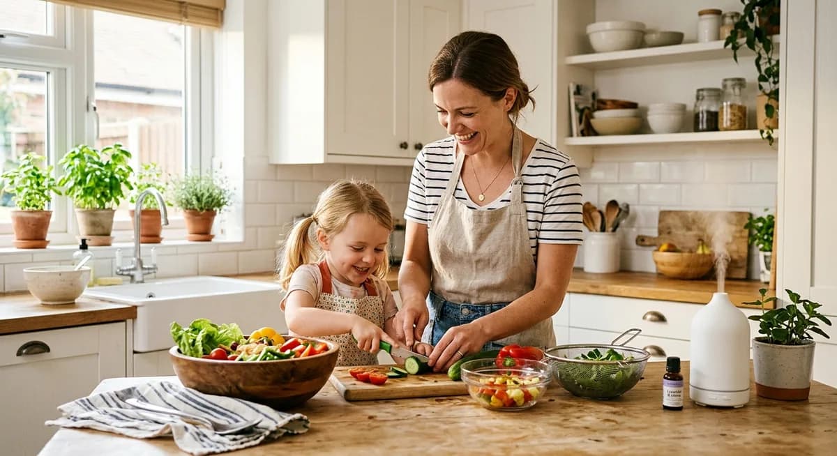 Mutter und Kind kochen zusammen