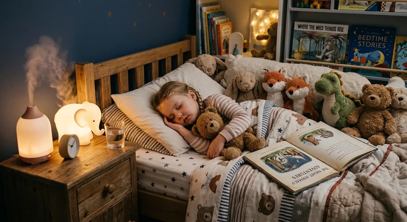 Kind im Bett - Einschlafhilfe mit ätherischen Ölen für Kinder