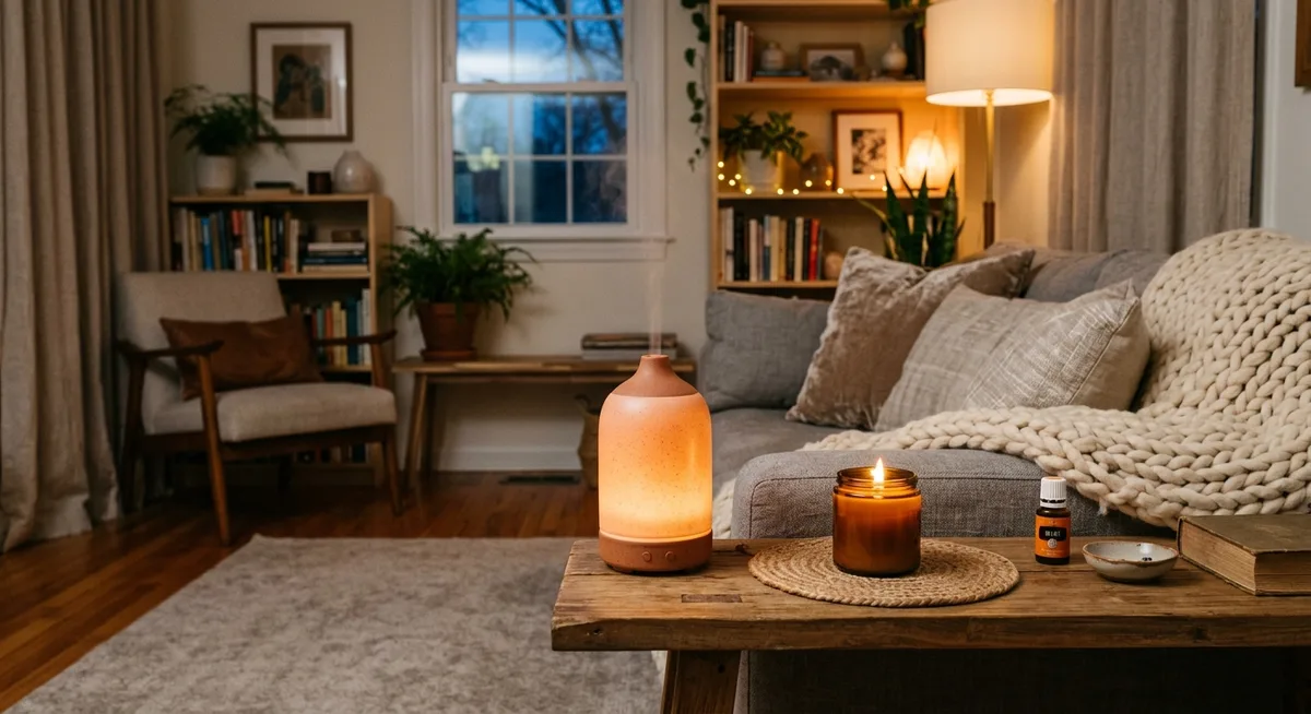 Diffuser mit warmem Licht im Wohnzimmer